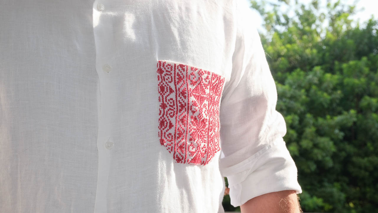 Yazan | Linen Shirt with Red Tatreez